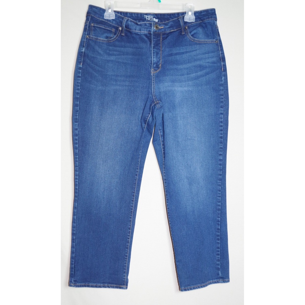 Time and Tru Women Straight Leg Jeans 18 Petite Ellise Wash Blue Stretch Denim